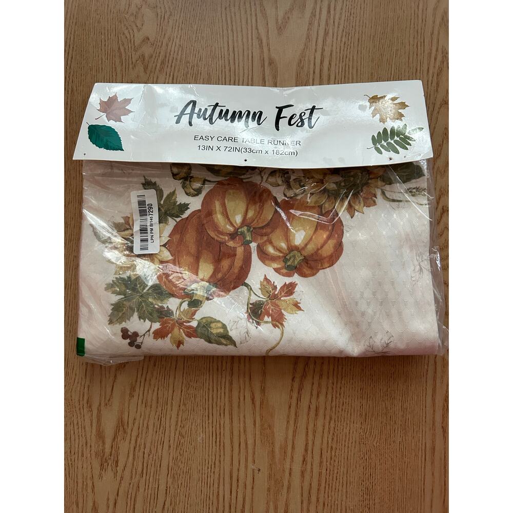 New Autumn 🍂 Fest Fall Themed 🎃Table Runner Cream Burnt Orange Size 13”x72”